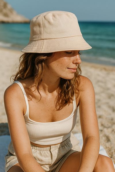Luminos Butik Women's Beige Bucket Fisherman Bucket Hat Spk09