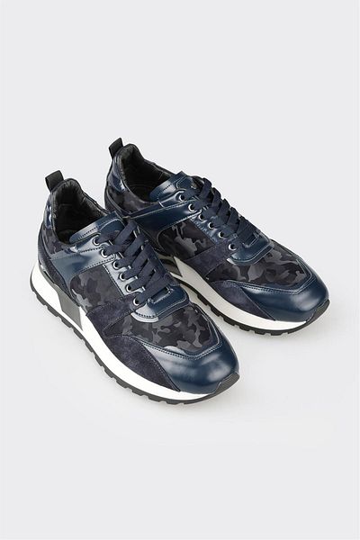 Elle Shoes Navy Blue Leather Men's Sports Shoes