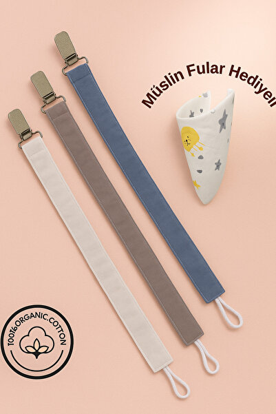 BeybiNest Emzik Askısı 3 Adet %100 Organik Pamuklu Kumaş Emzik Tutucu