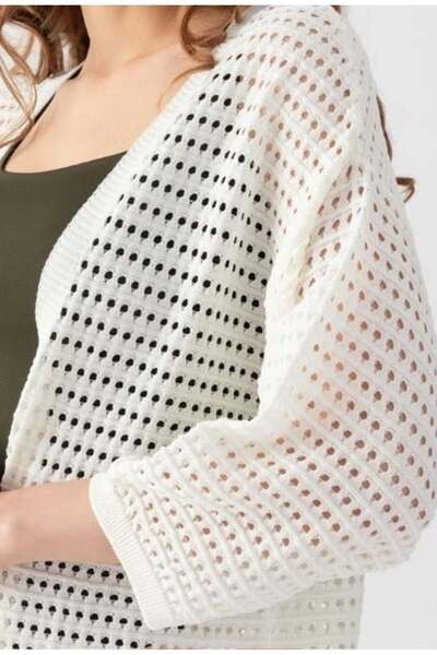 Irmak Kerekli Kadın Ekru Ajurlu Delikli Hırka Triko Hırka 91136