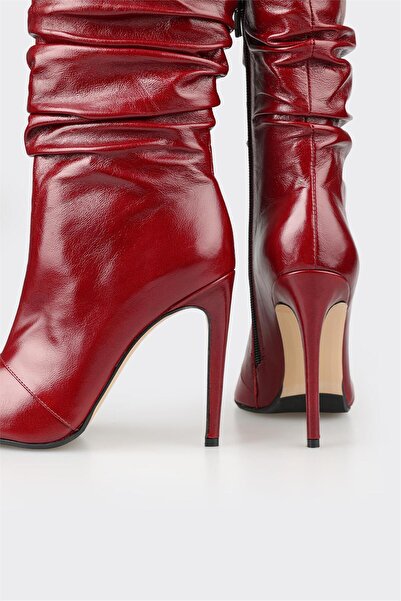 Elle Shoes Bordo Deri Kadın Klasik Bot