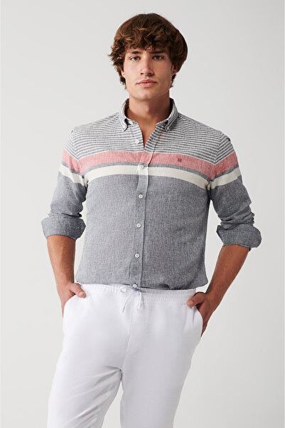 Avva Pánská námořnická modrá bavlněná proužkovaná košile A31Y2264