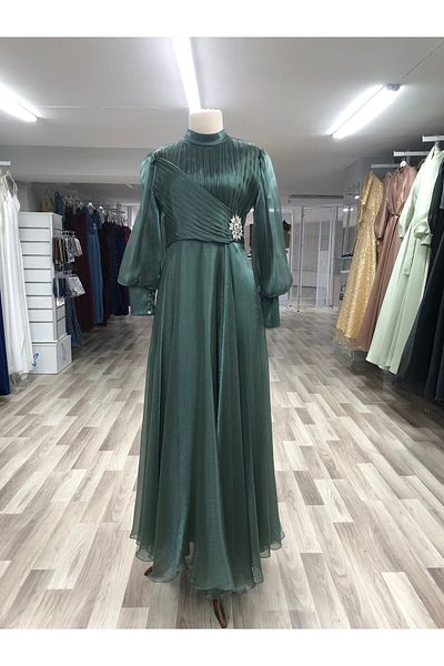Bijutek Janjan Hijab Evening Dress with Stone Detail on the Front and Cross Draping Special Occasion - Event / Graduation