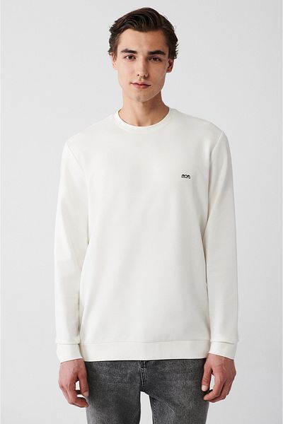 Avva Herren-Sweatshirt aus Ecru-Interlock-Stoff mit Rundhalsausschnitt A31y1201