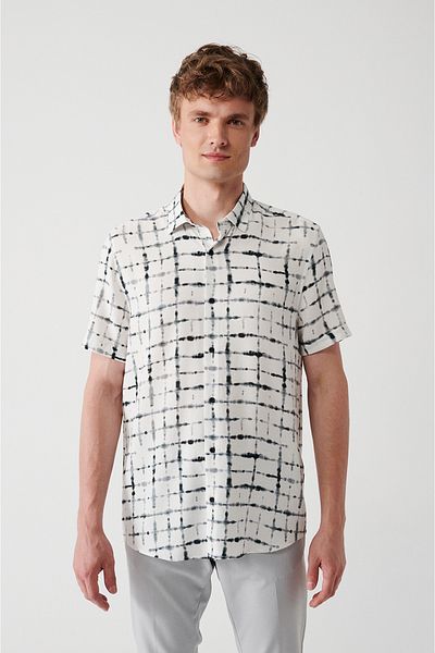 Avva Men's White Soft Button Patterned Short Sleeve Shirt A31Y2255