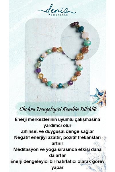 Deniz Doğal Taş Sertifikalı Doğal Taşlardan Chakra Dengeleyici Kombin Bilekli...
