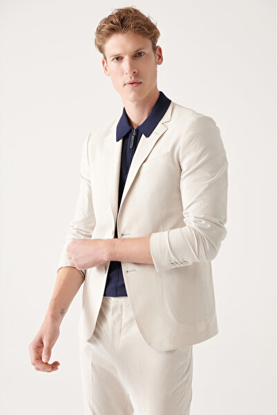 Avva Erkek Açık Gri Gofre Dokulu Astarsız Çift Yırtmaçlı Ceket A31Y4012