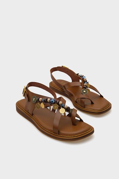 Capone Outfitters Δερμάτινα γυναικεία σανδάλια Elmira με αξεσουάρ