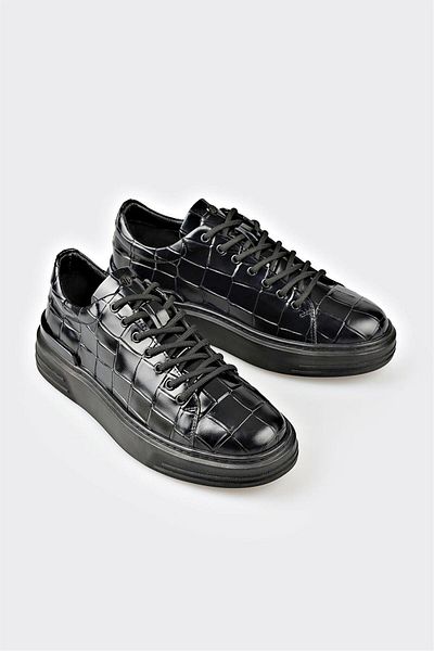 Elle Shoes Black Leather Men's Sports Shoes