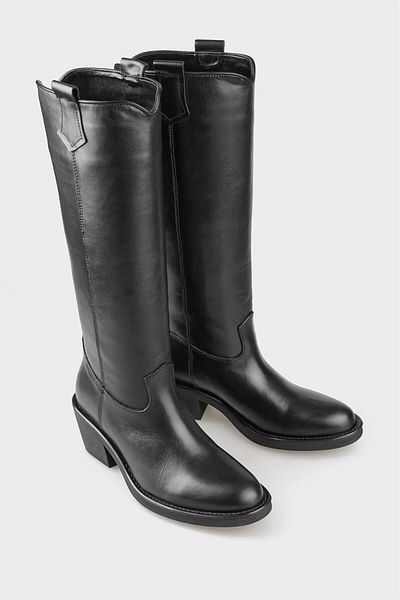 Elle Shoes Black Leather Women's Boots
