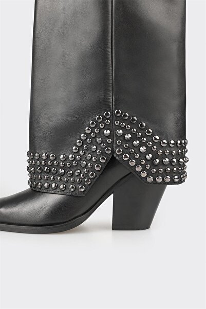 Elle Shoes Černé kožené dámské kozačky