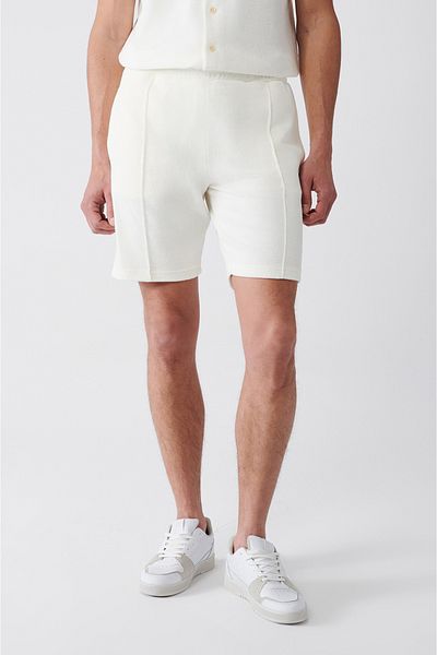 Avva Men's White Ribbed Towel Shorts with Side Pockets A31Y3620