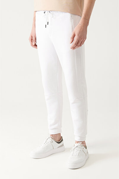 Avva Erkek Beyaz Beli Bağcıklı Paçası Lastikli Pamuklu Baskılı Eşofman Altı A31Y3416