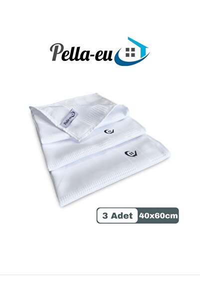 PELLA-EU Mikrofiber Cam Bezi 3 Adet Genel Temizlik Bezi Mutfak Banyo Yüzey 3lü Beyaz 40x60cm