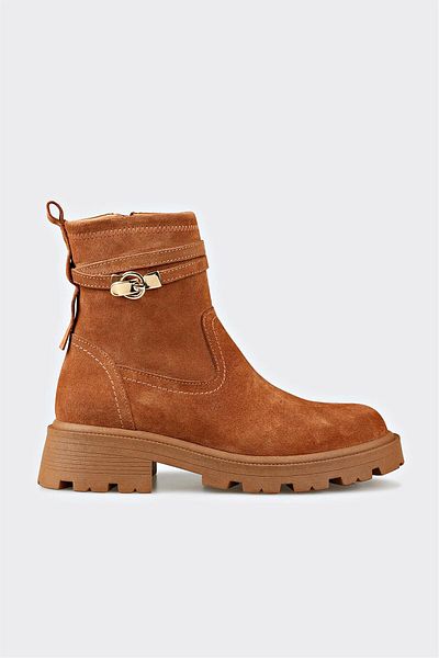 Elle Shoes Ταν Δερμάτινα Γυναικεία Καθημερινά Μποτάκια