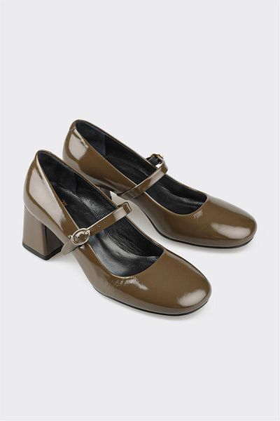 Elle Shoes Khaki Leather Women's Heeled Shoes