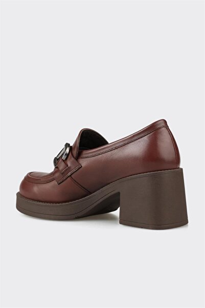 Elle Shoes Kahve Deri Kadın Topuklu Ayakkabı