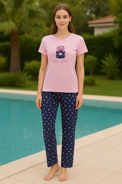 Aydoğan Women's Short Sleeve Pink Viscose Pajamas Suit 240958