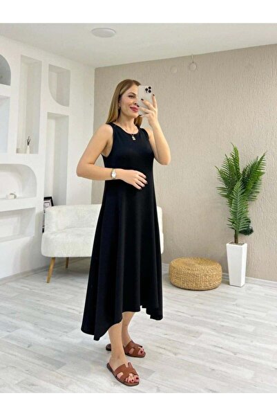 Bijuterria Women's strap round neck asymmetric cut detailed viscose dress