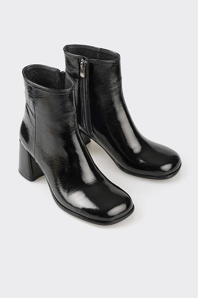 Elle Shoes Μαύρα δερμάτινα γυναικεία κλασικά μποτάκια