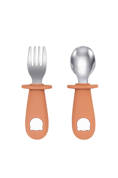 Choice 006 Orange New Design Baby Feeding Solid Food Spoon Fork Set Bpa Free Silicone Handle Cartoon Bear S