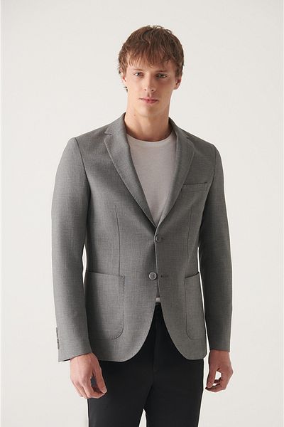 Avva Men's Gray Dobby Flexible Jacket A22Y4021