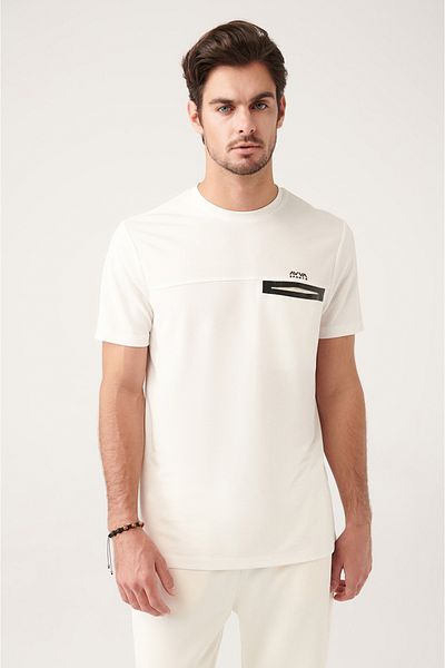 Avva Men's Ecru Crew Neck Soft Button Back Printed T-Shirt A31Y1005