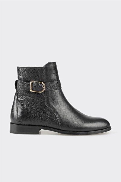 Elle Shoes Siyah Deri Kadın Düz Bot