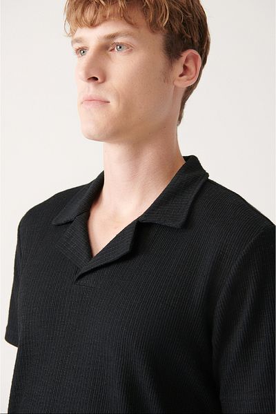 Avva Men's Black Buttonless Easy-Iron Polo Collar T-Shirt A31Y1031