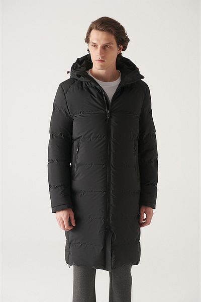 Avva Men's Black Hooded Goose down Water Repellent Windproof Puffer Coat A22Y6068