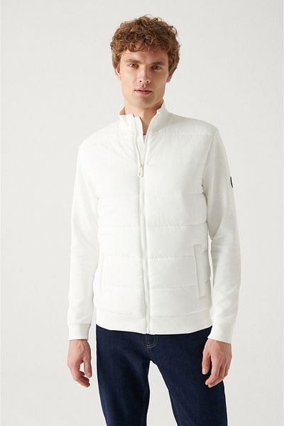 Avva Men's White Stand Collar Quilted Lightweight Fiber Waterproof Coat A22Y6077