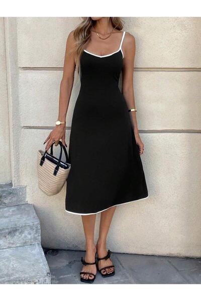 Wear Up فستان نسائي من الكريب Janjan بحزام على شكل حبل وياقة على شكل حرف V وواسع