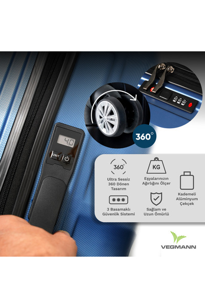 Vegmann Tartılı Scavel Mavi 3 lü Valiz Seti