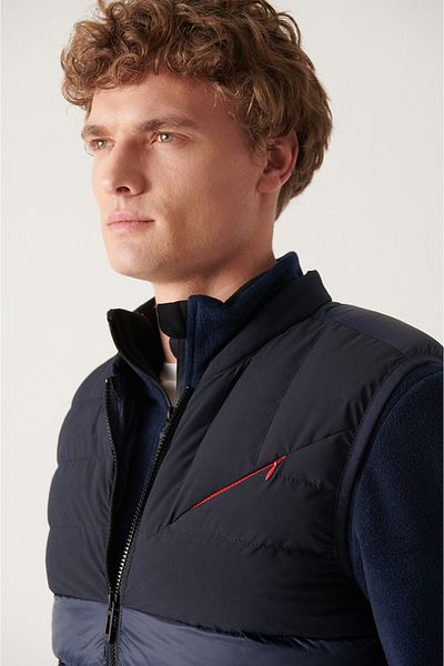 Avva Men's Navy Blue Bomber Collar Double Fabric Water Repellent Inflatable Vest A22y6510