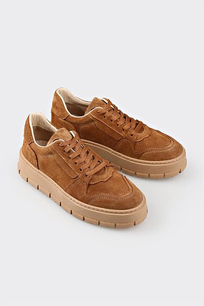 Elle Shoes Tan Leather Women's Sports Shoes