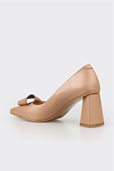 Elle Shoes Naturel Deri Kadın Topuklu Ayakkabı