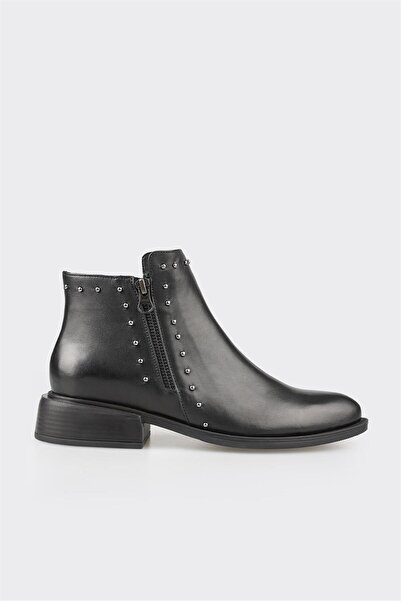 Elle Shoes Siyah Deri Kadın Klasik Bot
