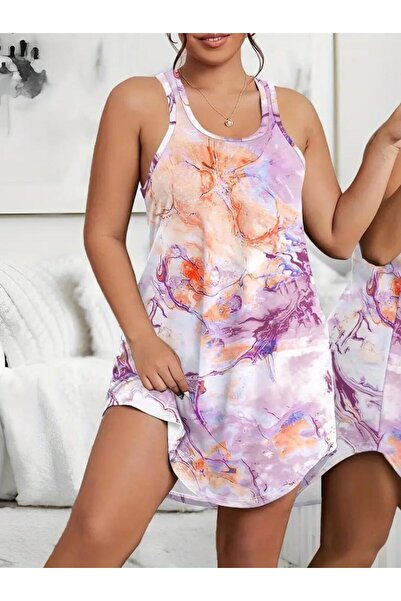 Cbm Γυναικείο φόρεμα με στάμπα με λαιμόκοψη με λουράκι