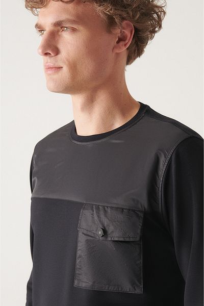 Avva Men's Black Crew Neck Raised 3 Thread Sweatshirt A22Y1221