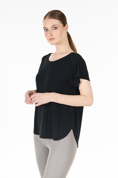 Chandraswear Black Slit Detailed Comfortable Fit Modal T-shirt - Dora