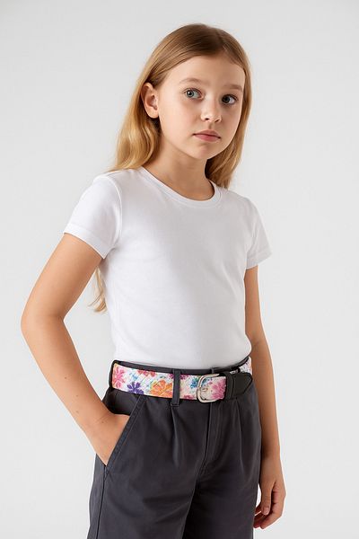 babbelt Pink Floral Patterned Elastic Children's Belt