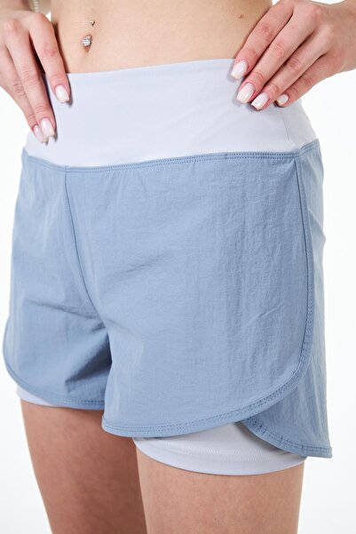 Chandraswear Mavi Kadın 2 Katmanlı Spor Şort Taytlı 2in1 - Lucia