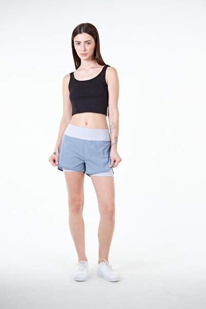 Chandraswear Mavi Kadın 2 Katmanlı Spor Şort Taytlı 2in1 - Lucia
