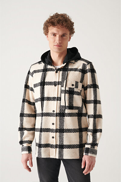 Avva Men's Ecru Hooded Snap-On Lumberjack Shirt A22Y2031