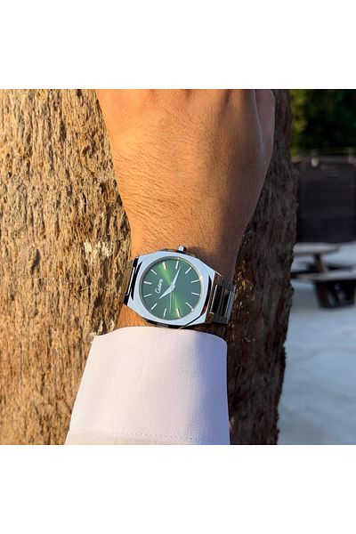 catera Men's Silver Steel Watch with Green Dial