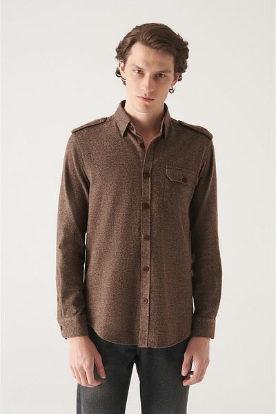 Avva Men's Brown Epaulet Detailed 100% Cotton Shirt A22Y2024