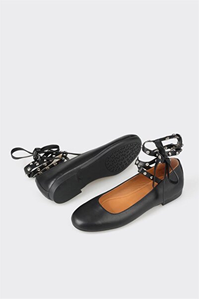 Elle Shoes Black Leather Women's Ballerinas