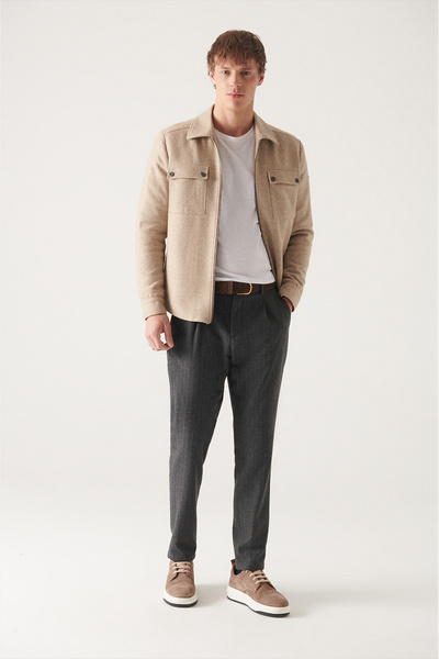 Avva Anthracite Colored Men's Striped Woolen Dress and Trousers Set - A22Y3006
