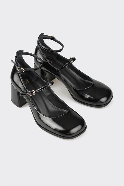 Elle Shoes Black Leather Women's Heeled Shoes