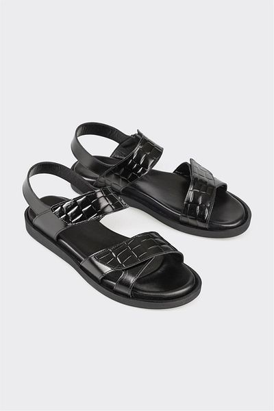 Elle Shoes Μαύρα δερμάτινα ανδρικά σανδάλια